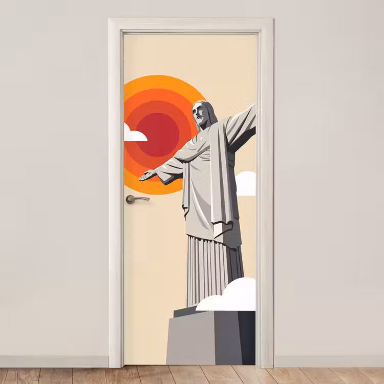 Monument - Stad - Zonsondergang - Minimalistisch - Oranje deurposter klein -3d_beige