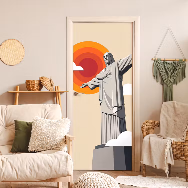Monument - Stad - Zonsondergang - Minimalistisch - Oranje deurposter klein -sfeer2