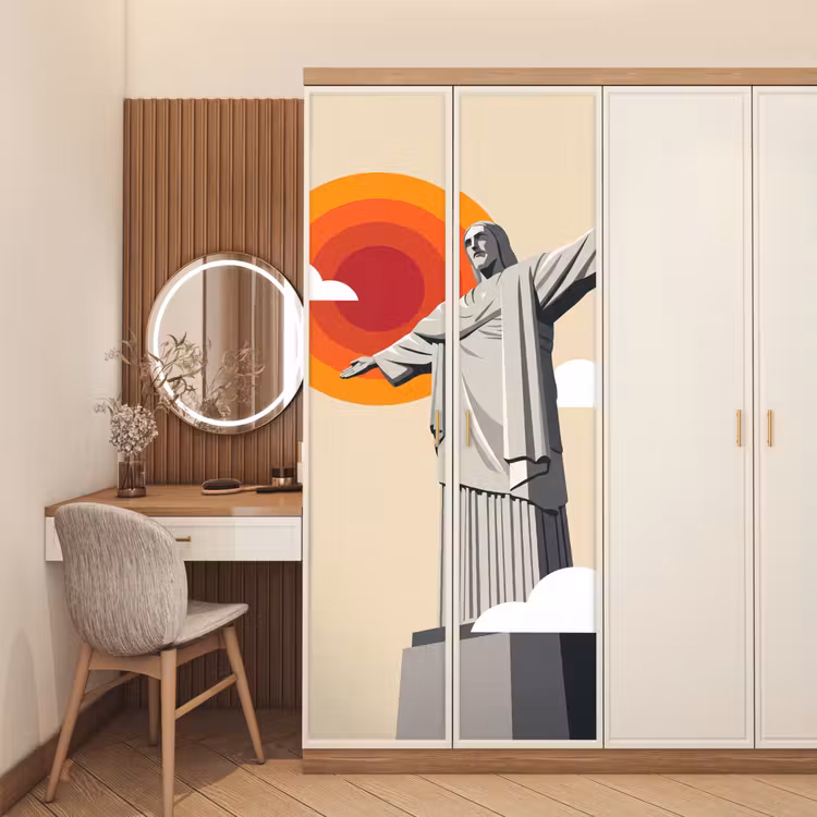 Monument - Stad - Zonsondergang - Minimalistisch - Oranje deurposter klein -sfeer3