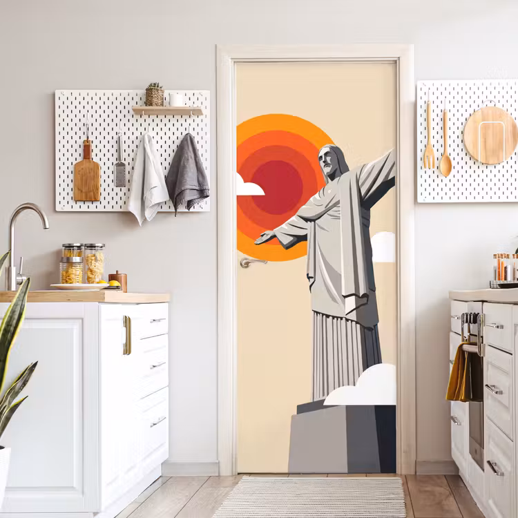 Monument - Stad - Zonsondergang - Minimalistisch - Oranje deurposter klein -sfeer5