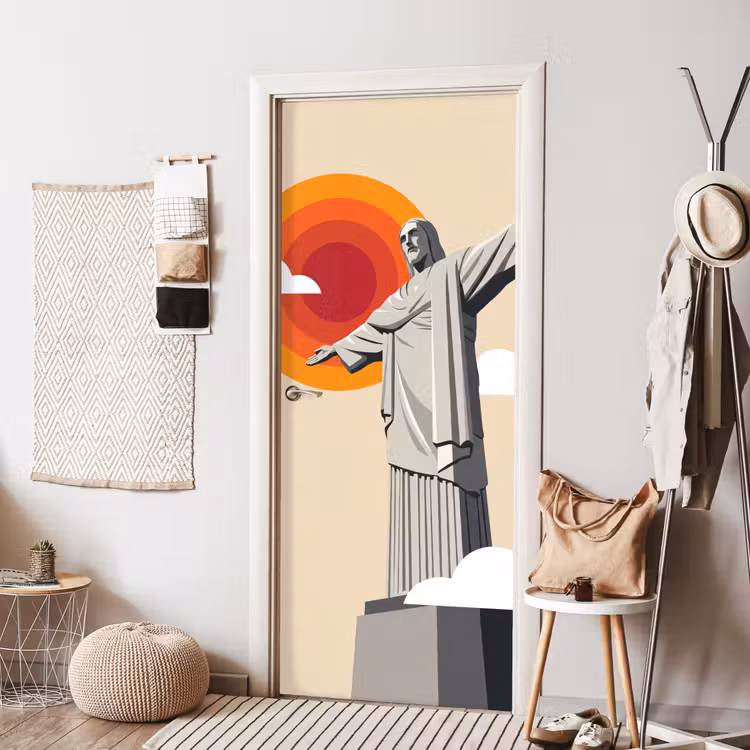 Monument - Stad - Zonsondergang - Minimalistisch - Oranje deurposter klein -sfeer6