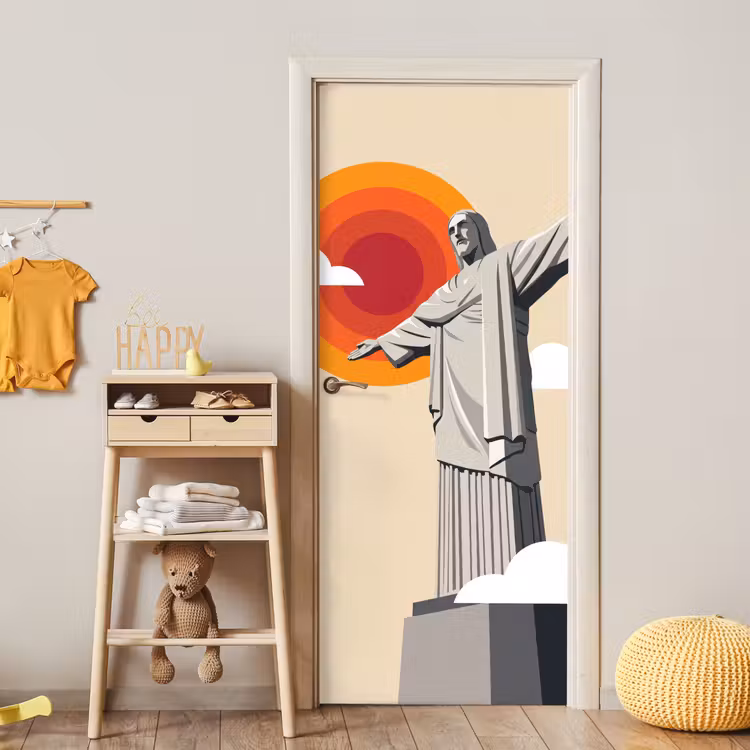 Monument - Stad - Zonsondergang - Minimalistisch - Oranje deurposter klein -sfeer4