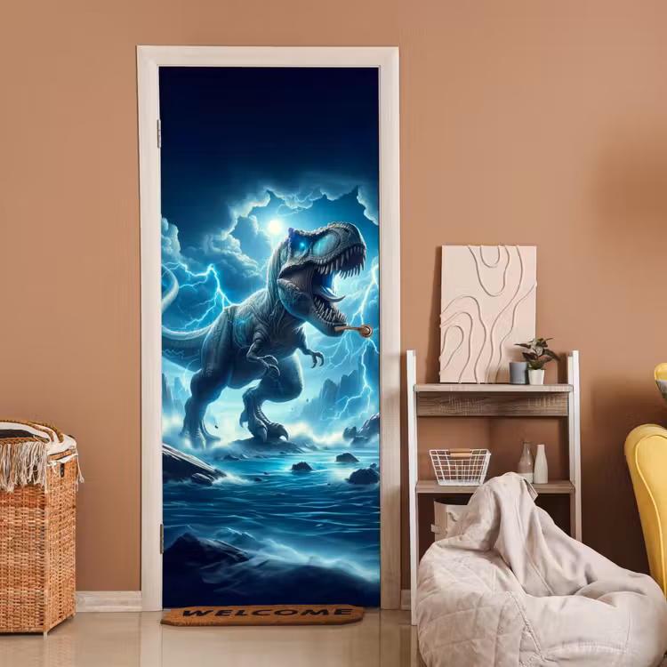 Dino - Blauw - Jongens deurposter klein -sfeer1