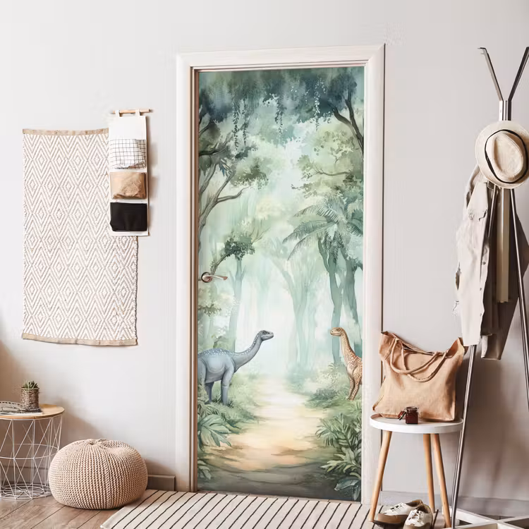 Dino - Jungle - Dinosaurus - Groen deurposter klein -sfeer6
