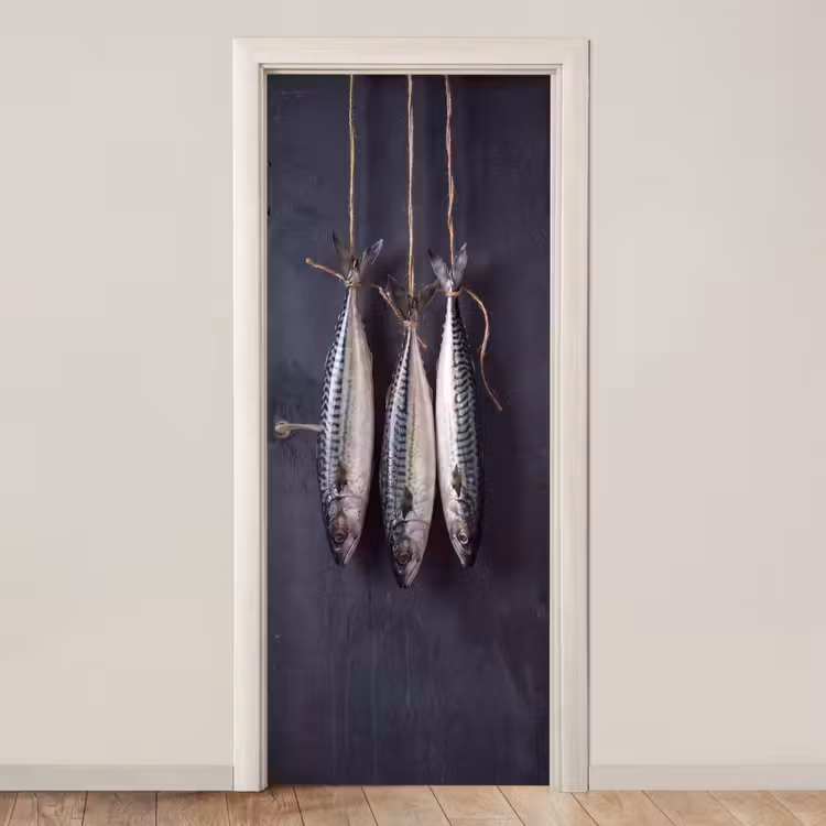Türtapete - Drei Fische – Seil - Drie vissen - Touw deurposter klein