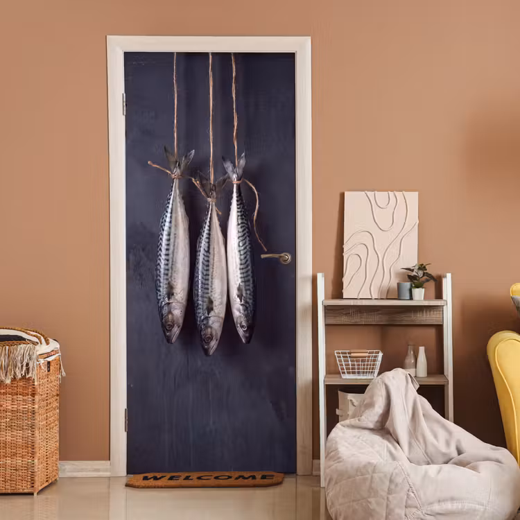 Türtapete - Drei Fische – Seil - Drie vissen - Touw deurposter klein