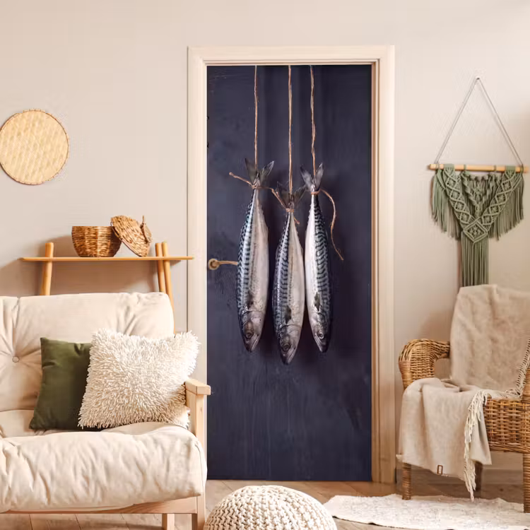 Türtapete - Drei Fische – Seil - Drie vissen - Touw deurposter klein