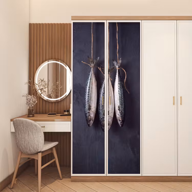 Türtapete - Drei Fische – Seil - Drie vissen - Touw deurposter klein