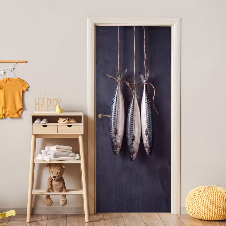 Türtapete - Drei Fische – Seil - Drie vissen - Touw deurposter klein
