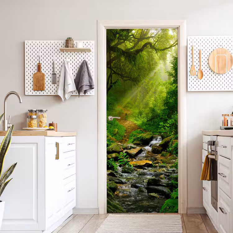 Jungle - Groen - Waterval - Natuur deurposter klein -sfeer5