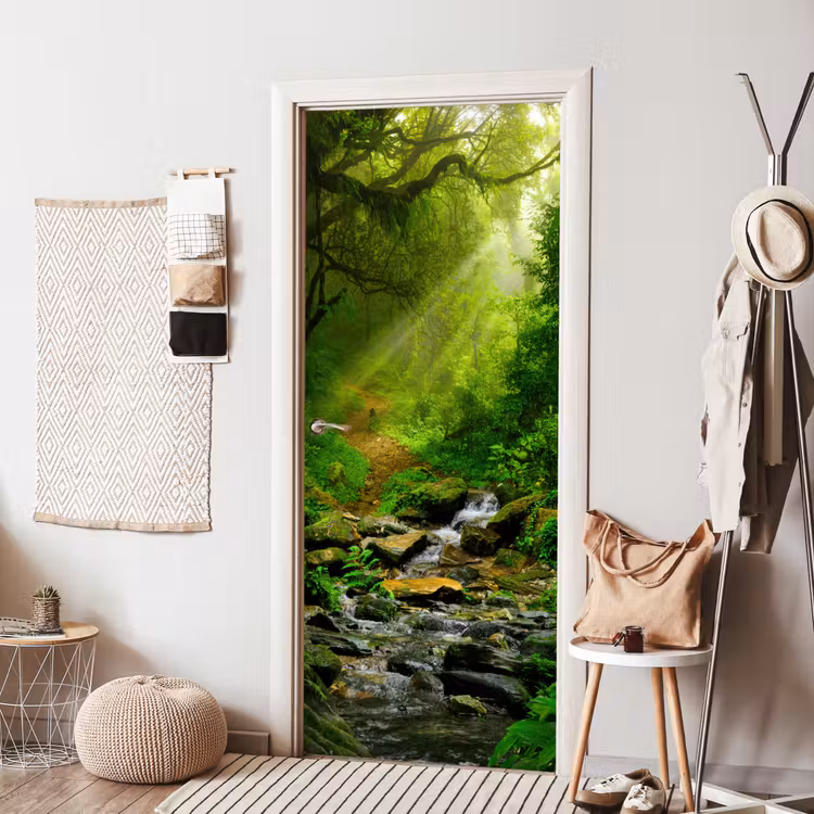 Jungle - Groen - Waterval - Natuur deurposter klein -sfeer6