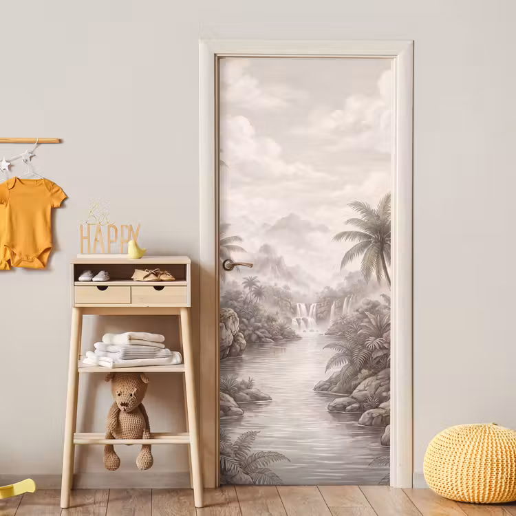 Jungle - Watervallen - Tropisch - Illustratie deurposter klein -sfeer4