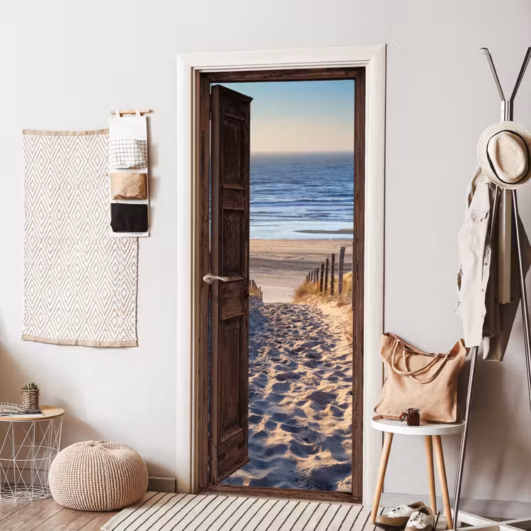 Doorkijk - Strand - Zee - Pad - Duinen deurposter klein -sfeer6
