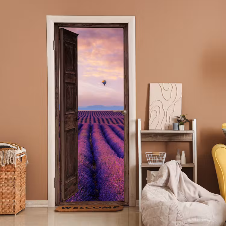 Doorkijk - Lavendel - Bloemen - Paars deurposter klein -sfeer1