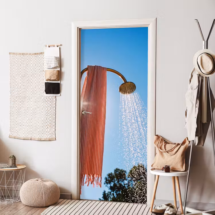 Douche - Water - Zomer - Blauw deurposter klein -sfeer6