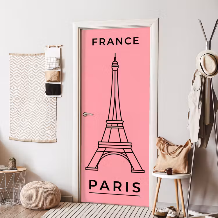 Eiffeltoren - Parijs - Architectuur - Minimalistisch - Roze deurposter klein -sfeer6