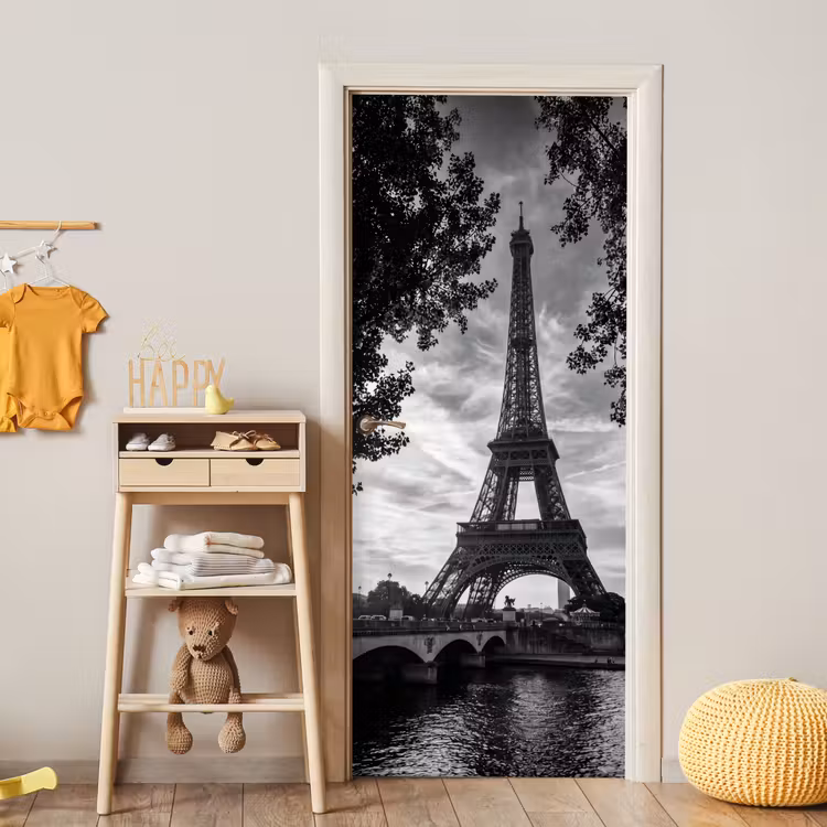 Eiffeltoren - Parijs - Rivier - Architectuur - Zwart-wit deurposter klein -sfeer4