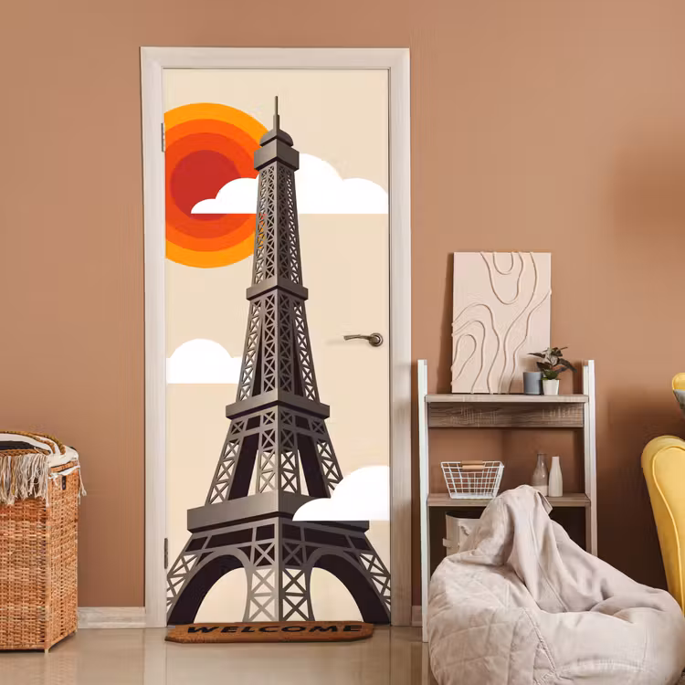 Eiffeltoren - Zon - Architectuur - Abstract - Beige deurposter klein -sfeer1
