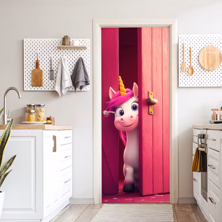 Eenhoorn - Roze - Deur - Fantasie deurposter klein -sfeer5