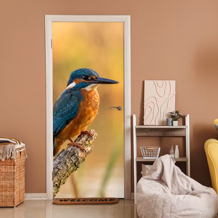 IJsvogel - Tak - Water - Kleurrijk - Levendig deurposter klein -sfeer1