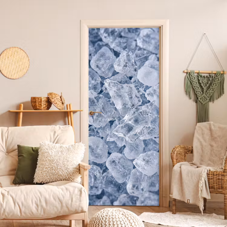 Ijsblokjes - Water - Blauw deurposter klein -sfeer2