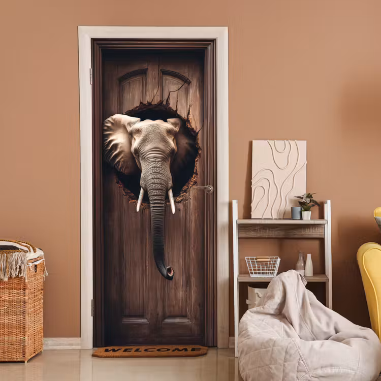 Olifant - Doorkijk - Deur - Houtlook deurposter klein -sfeer1