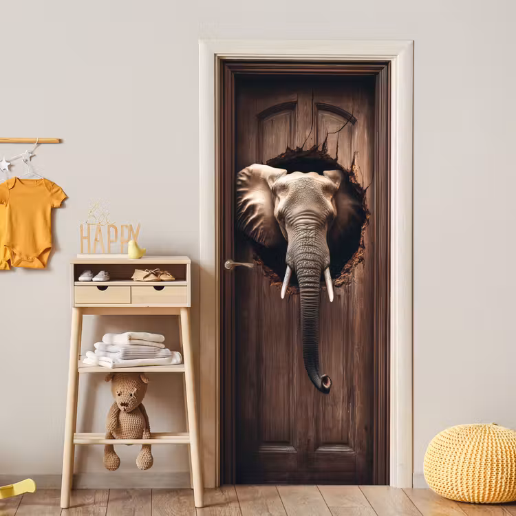 Olifant - Doorkijk - Deur - Houtlook deurposter klein -sfeer4