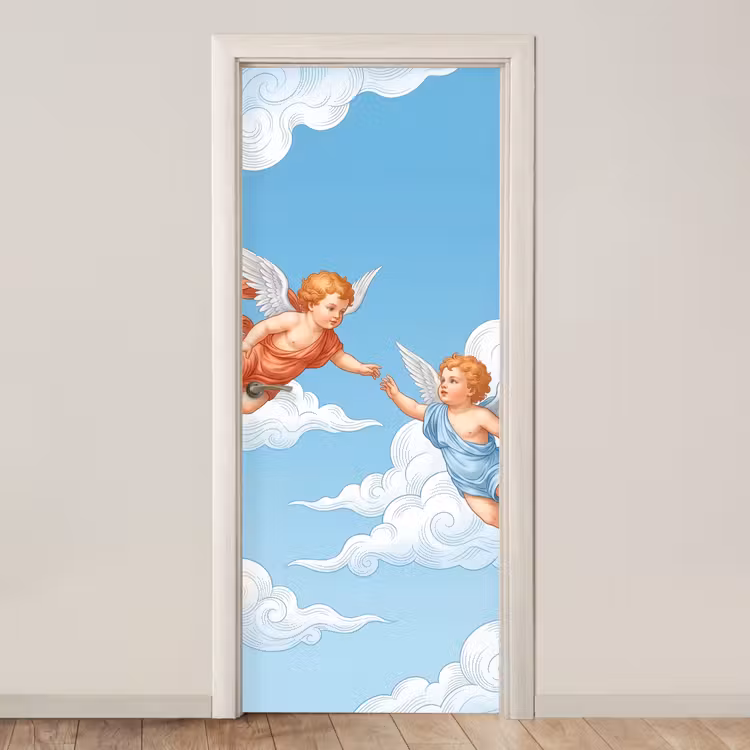 Engel - Vliegend - Klassiek - Blauw deurposter klein -3d_beige