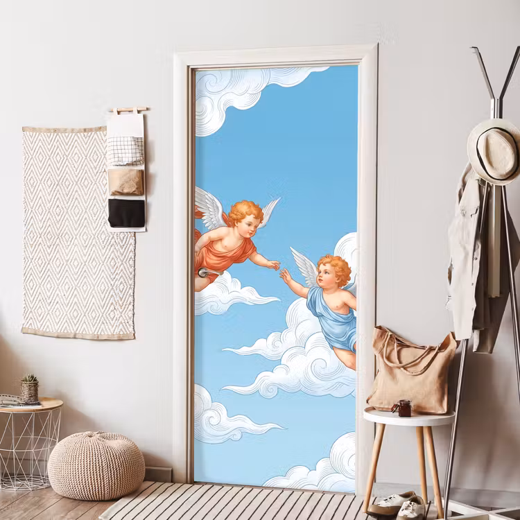 Engel - Vliegend - Klassiek - Blauw deurposter klein -sfeer6