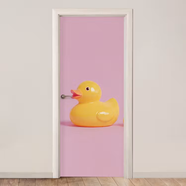 Eendjes - Vrolijk - Roze deurposter klein -3d_beige