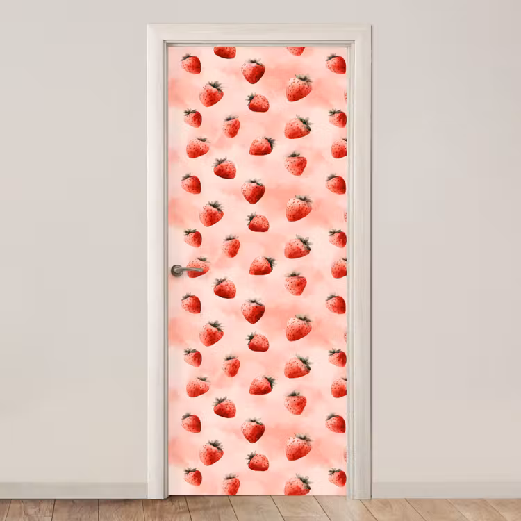 Aardbei - Patroon - Roze deurposter klein 289 -3d_beige
