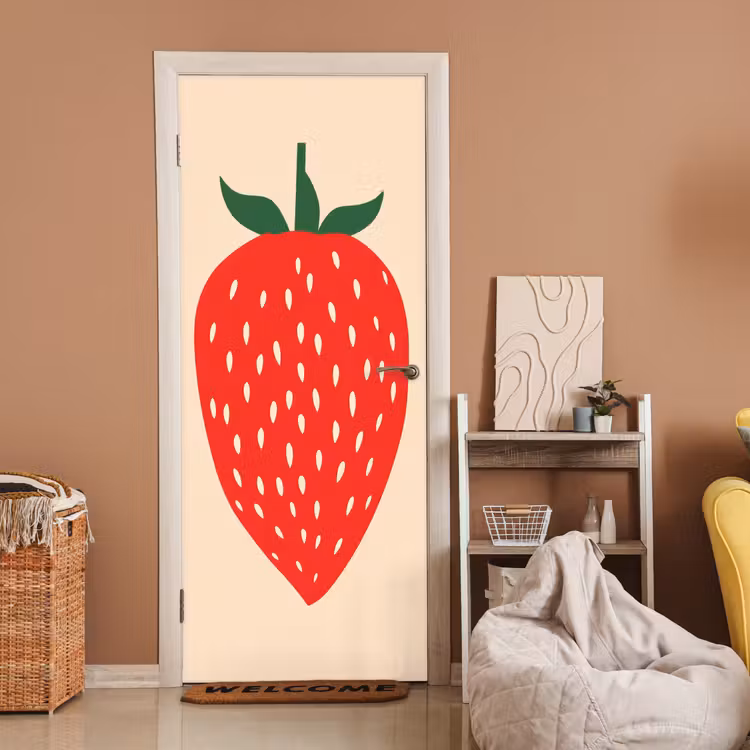 Aardbei - Rood - Modern - Boho deurposter klein -sfeer1