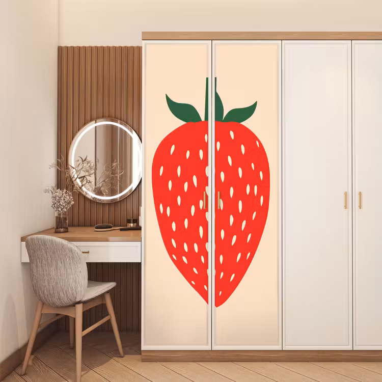 Aardbei - Rood - Modern - Boho deurposter klein -sfeer3