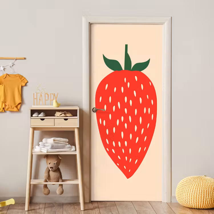 Aardbei - Rood - Modern - Boho deurposter klein -sfeer4