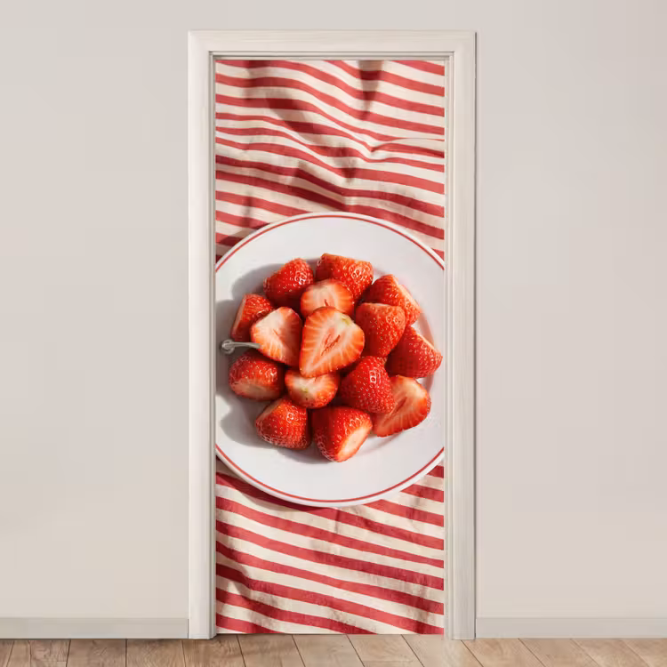 Eten - Aardbeien - Fruit - Zomer - Rood deurposter klein -3d_beige