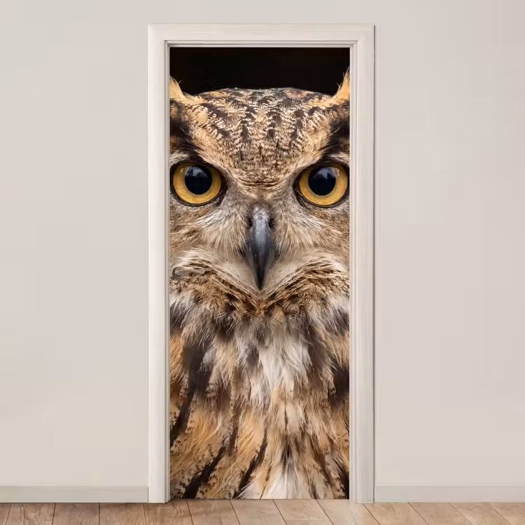Oehoe - Uil - Portret - Bruin deurposter klein -3d_beige