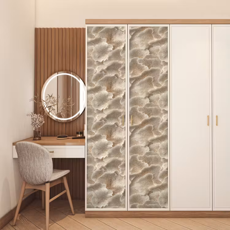 Waaierstructuren - Beige - Vezeltextuur deurposter klein 289 -sfeer3