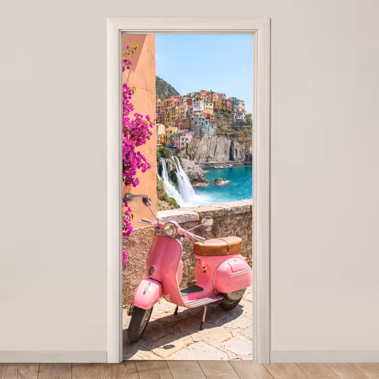 Voertuig - Roze - Kust - Zomer - Reizen deurposter klein -3d_beige