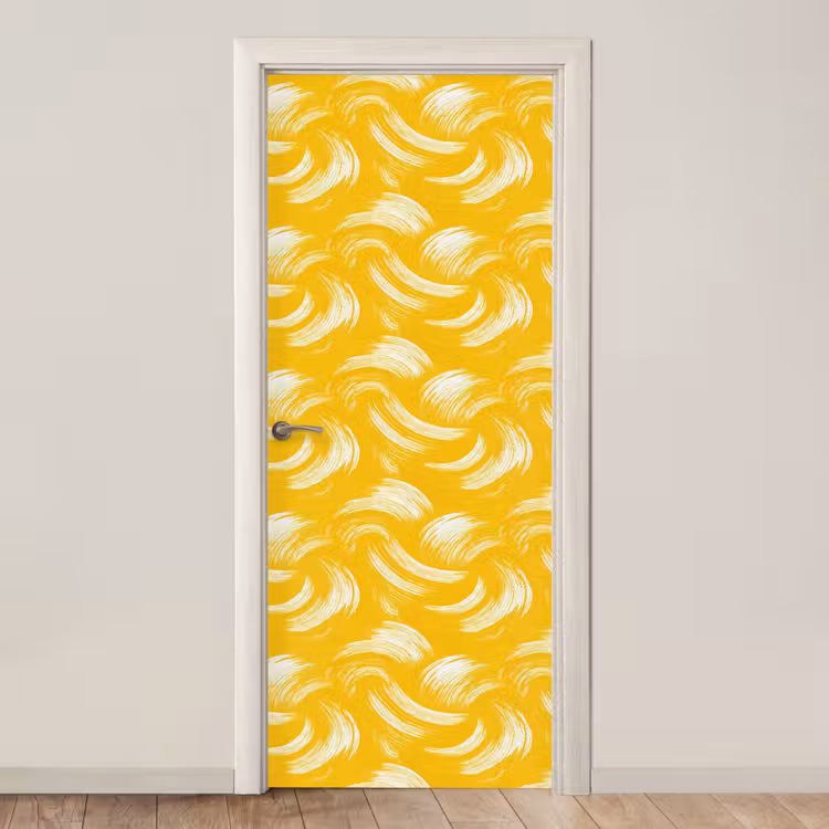 Verfstreken - Abstract - Dynamisch - Geel deurposter klein 289 -3d_beige