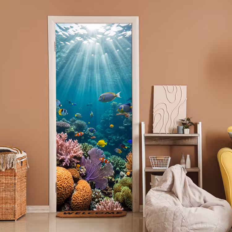 Vis - Koraal - Oceaan - Natuur - Kleurrijk deurposter klein -sfeer1