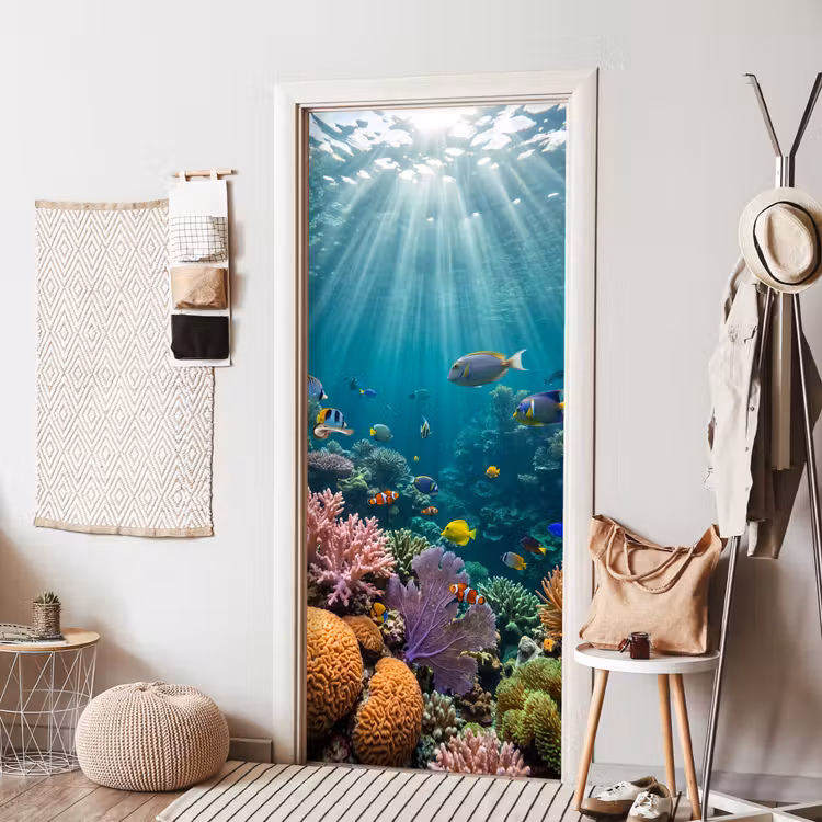 Vis - Koraal - Oceaan - Natuur - Kleurrijk deurposter klein -sfeer6