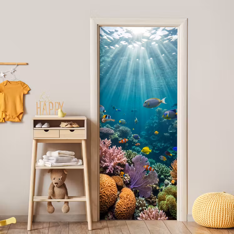 Vis - Koraal - Oceaan - Natuur - Kleurrijk deurposter klein -sfeer4
