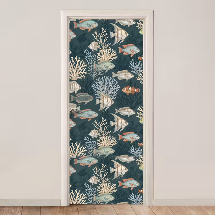 Vis - Koraal - Onderwater - Illustratie deurposter klein -3d_beige