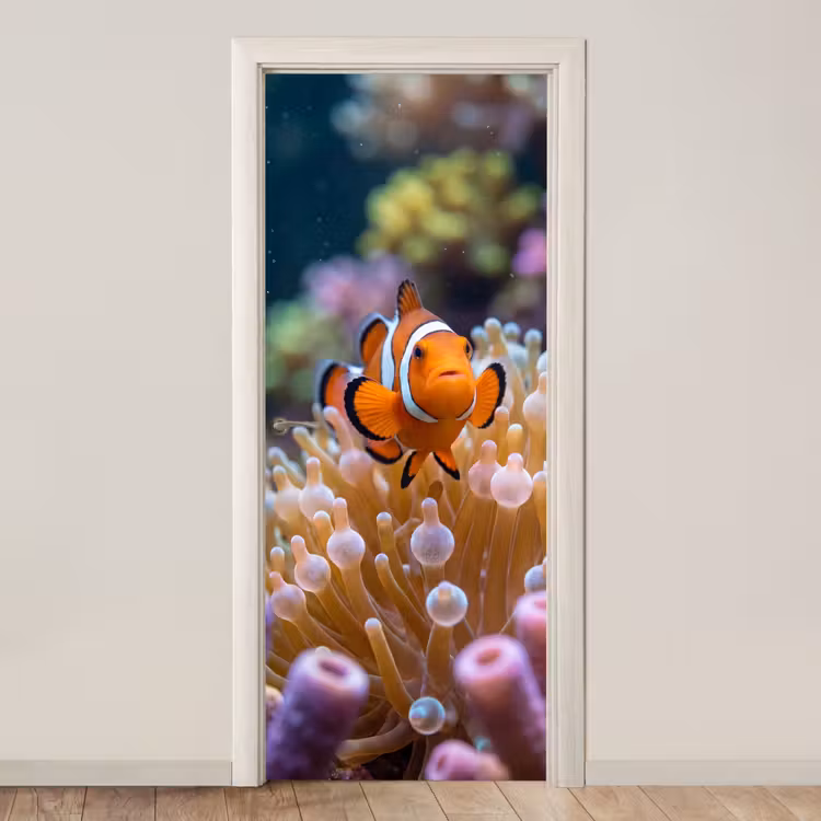 Vis - Koraal - Onderwater - Oranje - Dieren deurposter klein -3d_beige