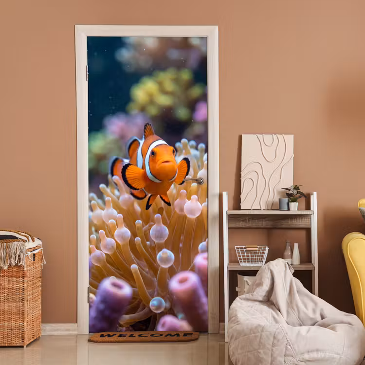 Vis - Koraal - Onderwater - Oranje - Dieren deurposter klein -sfeer1