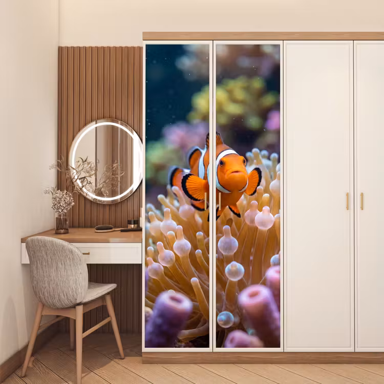 Vis - Koraal - Onderwater - Oranje - Dieren deurposter klein -sfeer3