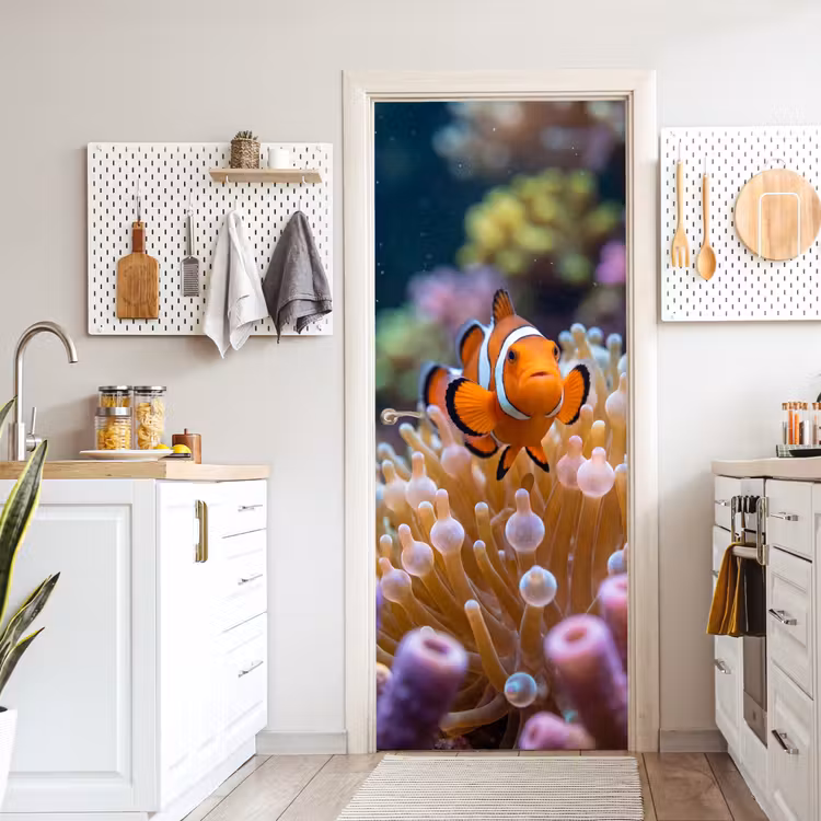 Vis - Koraal - Onderwater - Oranje - Dieren deurposter klein -sfeer5