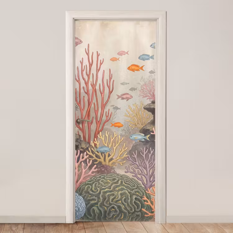 Vis - Koraalrif - Onderwaterwereld - Illustratie deurposter klein -3d_beige