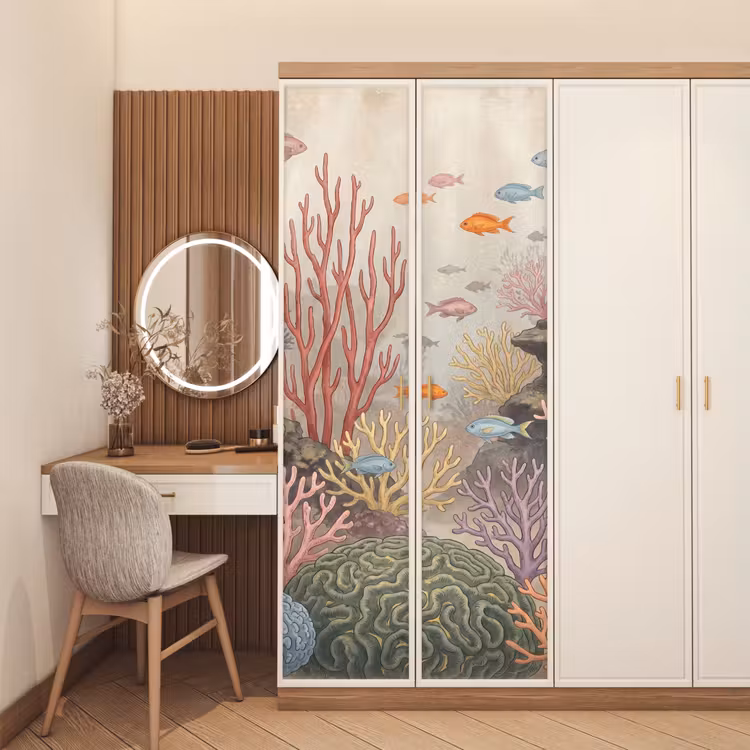Vis - Koraalrif - Onderwaterwereld - Illustratie deurposter klein -sfeer3