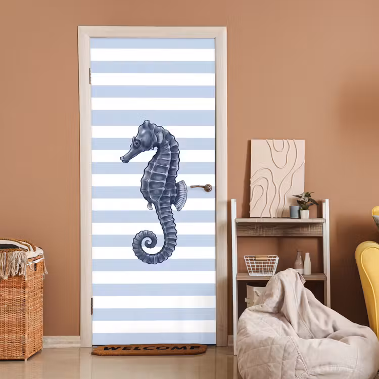 Vis - Oceaan - Illustratie - Blauw - Strepen deurposter klein -sfeer1